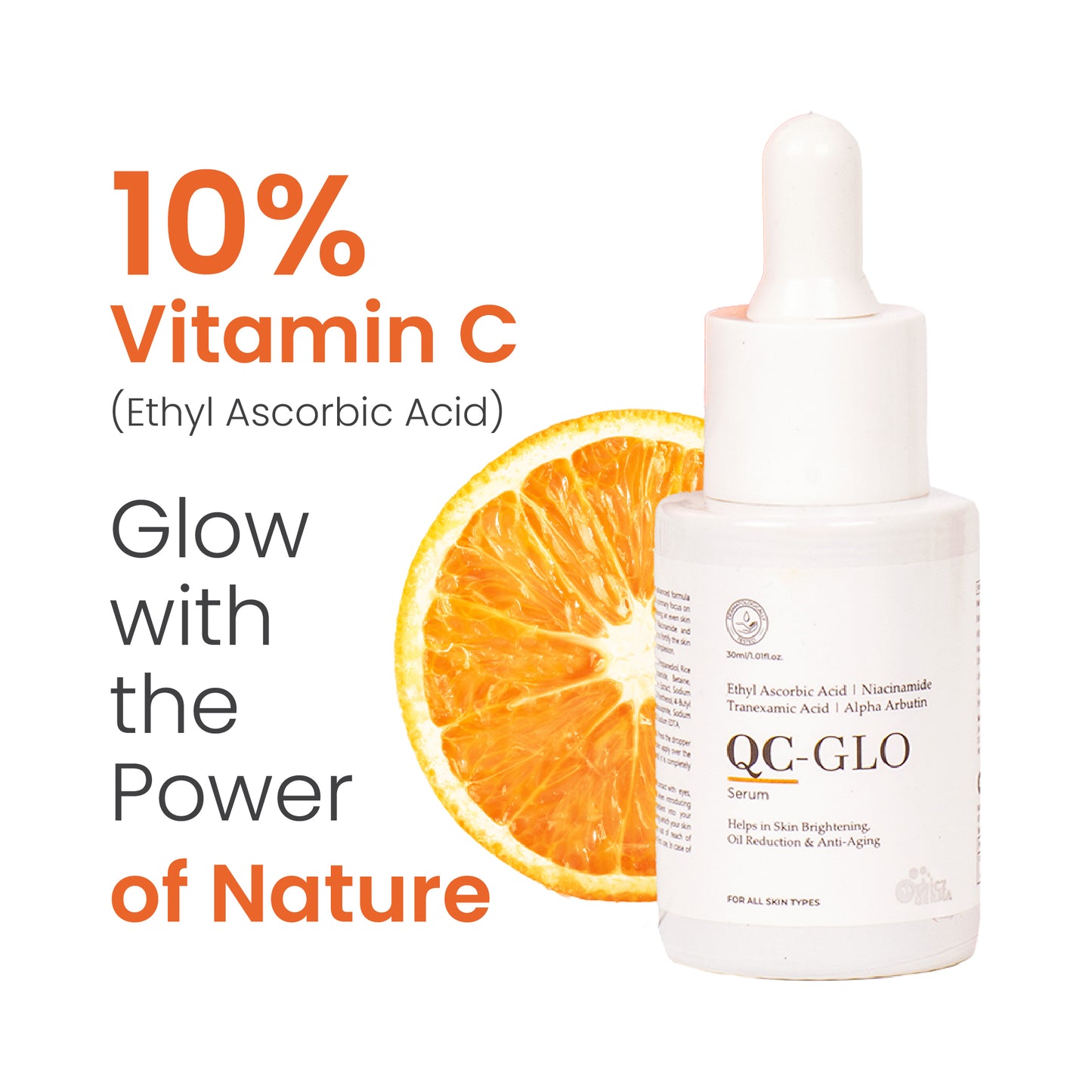 QC-glo 10% Vitamin C Face Serum with 4% Niacinamide, 3% Tranexamic Acid and 2% Alpha Arbutin | For Skin Brightening & Oil Reduction | All Skin Type | 30ml