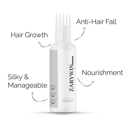 Zarywin Hair Growth Oil (New Pack) - Saw Palmetto & Pumpkin Seed Oil for Strong and Healthy Hair | 100ml